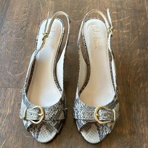 Cole Haan Leather Snakeskin Open Toe Slingbacks